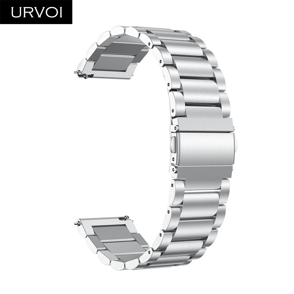 Silver URVOI ремешок из нержавеющей стали для Galaxy Watch Active 42 46 мм, 3 ряда, откидная застежка, быстросъемный прочный ремешок на запястье - Цвет ремешка: Silver