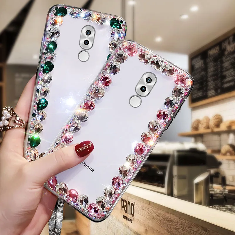 Чехол для мобильного телефона Huawei Honor 6x со стразами женский полностью прозрачный