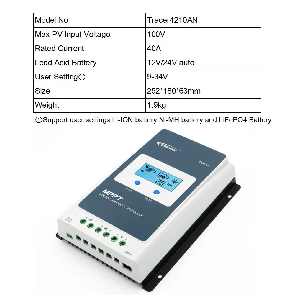 Tracer4210AN 40 Вт, 30 Вт/20/10A Tracer EPSOLAR MPPT Контроллер заряда для фотоэлектрических систем MT50 WI-FI bluetooth RTS300R47K3.81A CC-USB-RS485-150U мобильное приложение - Цвет: Tracer4210AN