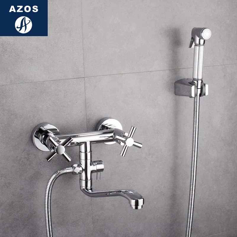 Azos биде кран под давлением разбрызгиватель головы латунь хром переключатель