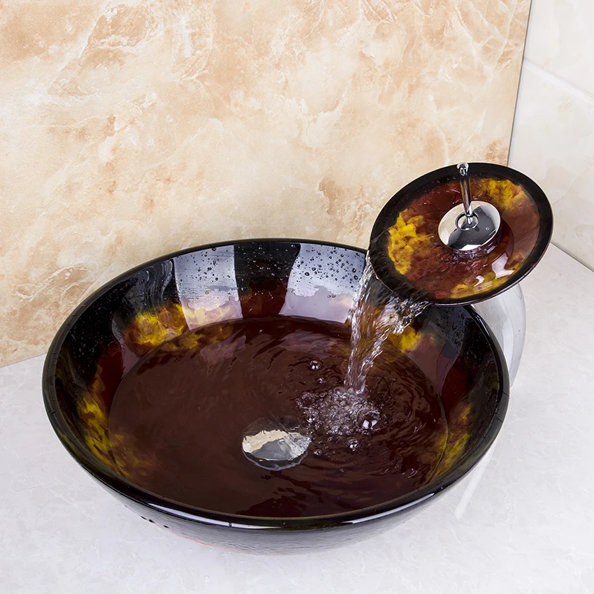 Раковина из закаленного стекла Torayvino US круглая с водопадом|bowl basin|glass sinkbasin sink |