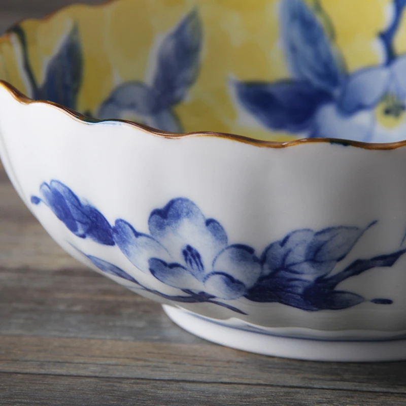 Набор керамической посуды желтого цвета 4 шт./компл. ручная роспись миска для риса