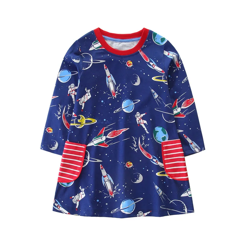 T1098 NAVY BLUE Г. Детские платья для девочек с аппликацией; Одежда для девочек; платья с длинными рукавами и рисунком снеговика; детская одежда; модное Хлопковое платье принцессы для девочек - Цвет: T1098 NAVY BLUE