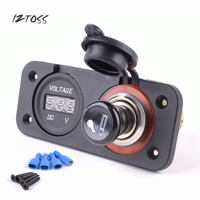 IZTOSS 12 V/24 V гнездо прикуривателя красный светодиод + Цифровой вольтметр для