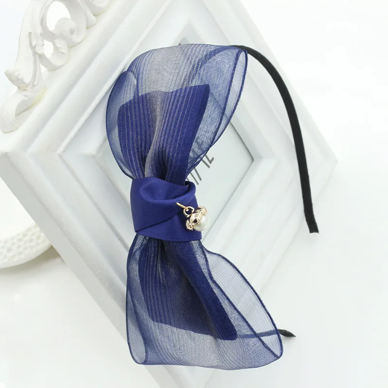 

New mesh double-layer large bow headband Pearl pendant hair accessories High temperament headband hair accessories for women