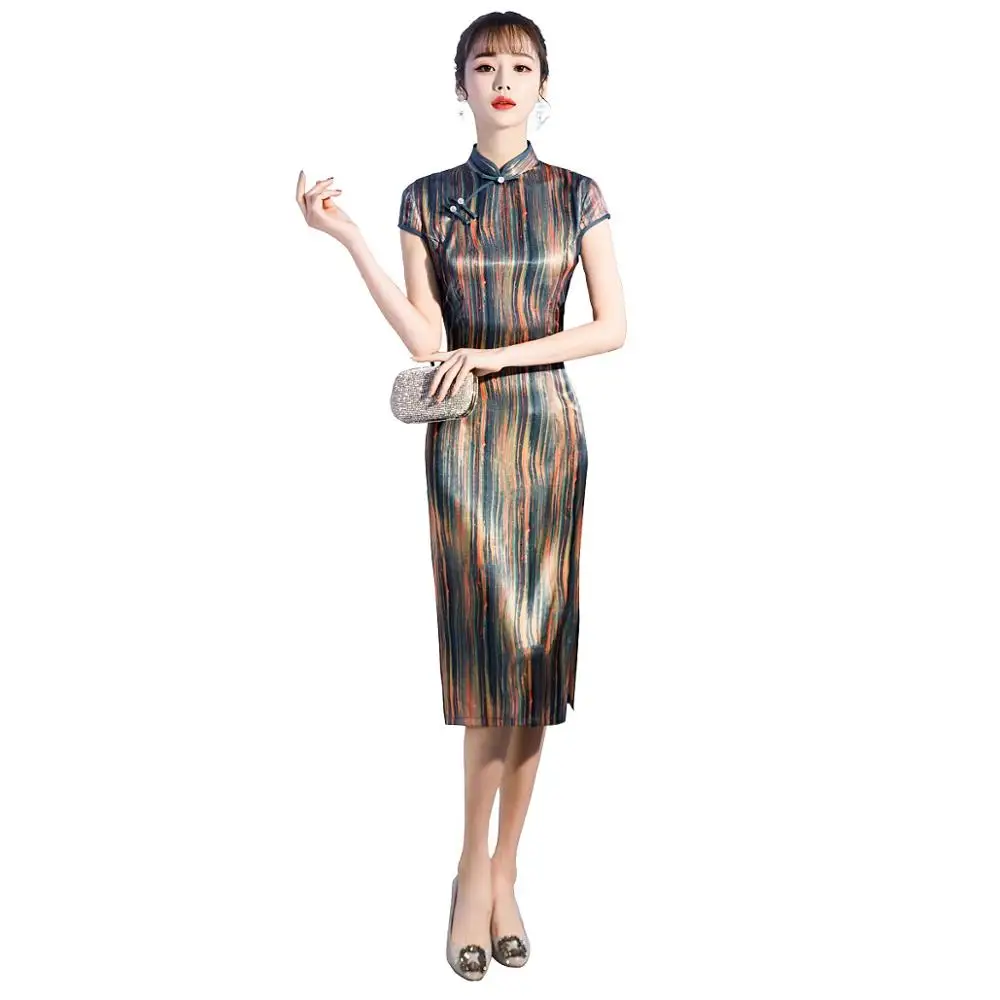 9252 Шанхай история китайский стиль Платье До Колена Cheongsam цветочный Qipao восточное платье с коротким рукавом Вечерние платья для женщин - Цвет: 9252