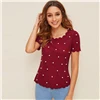 SHEIN модный топ, украшенный жемчугом, с фигурной отделкой,, однотонный, элегантный, облегающий, летний, короткий рукав, женская одежда, топы и блузки