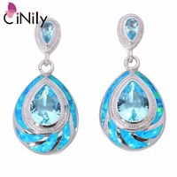 cinily created blue fire opal blue stone silver plated wholesale water drop for women jewelry gift drop earrings 1 14 oh4385
