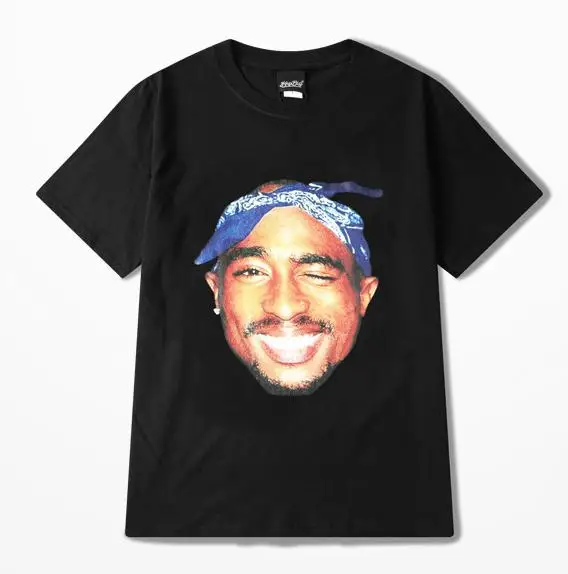 2pac Rap Футболка мужская высокая уличная летняя повседневная одежда с короткими рукавами Мужская футболка хип-хоп скейтборд Kanye West Coast Top Tee - Цвет: Black2
