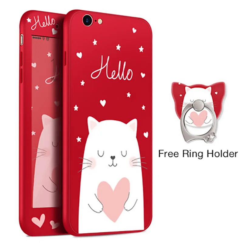 Loving Kitty Милый силиконовый чехол для iPhone 8, чехол на 360 градусов, полное покрытие, бамперы для iPhone 7, 8 Plus, X, противоударный чехол с закаленным стеклом - Color: Loving Kitty