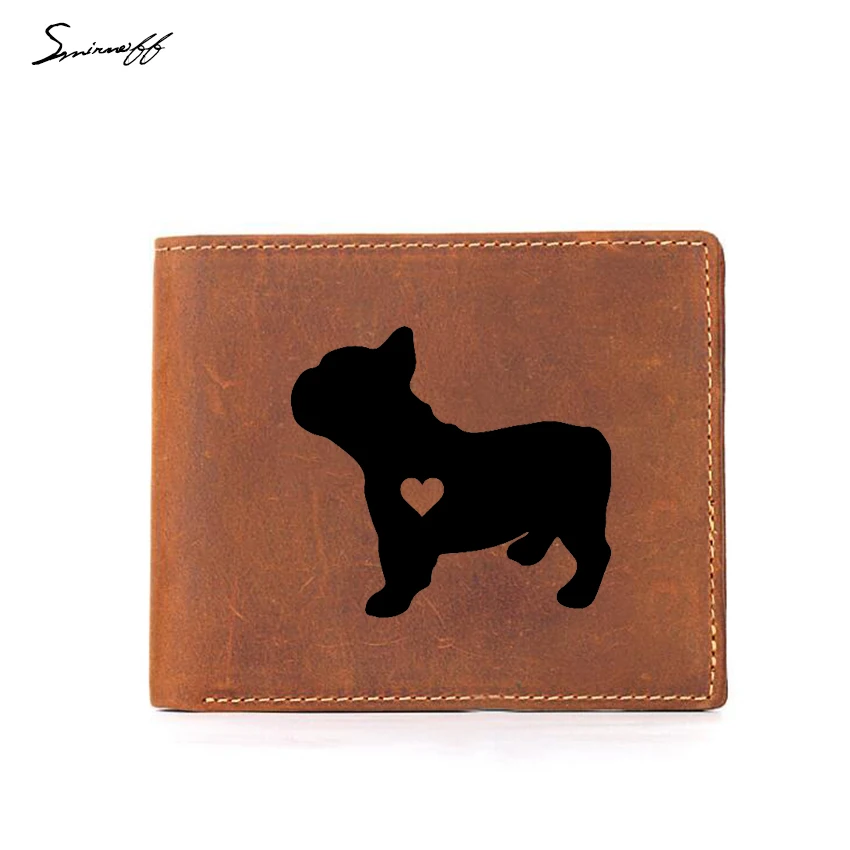 

Smirnoff Engraved French Bulldog Leather Wallet Men Cartoon Coin Pocket Purses RFID Card Holders engrave Logo Wallet Gift