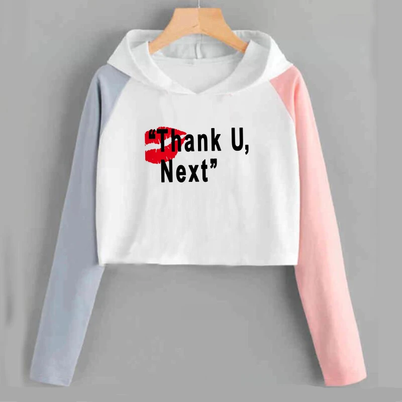 Кроп топ Ariana Grande Свитшот Thank U Next укороченные худи в стиле Харадзюку милый смешной
