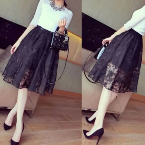

Hot summer Women Ladies Tulle Mesh Skirt Elastic High Waist Midi Floral Lace Pettiskirt midi pencil skirt sexy micro skirts