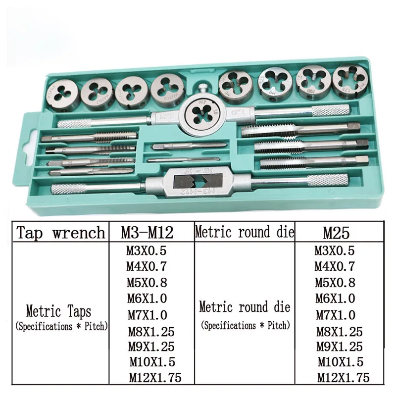 20 шт./компл. 1/16 ''-1/2'' NC Tap Dies винтовая резьба карбоновые метчики ручные