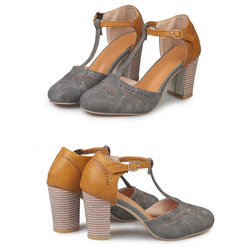 SHUJIN Women Pumps Square Heel High Shoes Classics Platform Round Toe T-tied Square Heel Wedding Dress Shoes Mujer Women Ladies