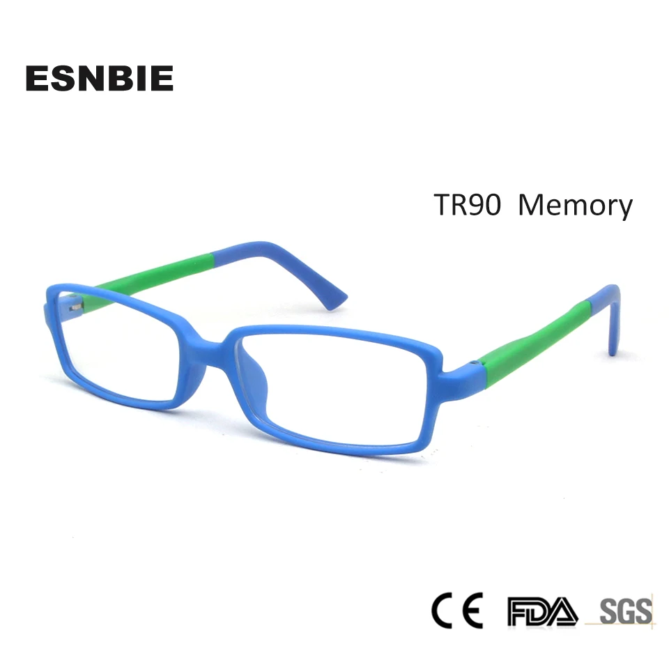 

ESNBIE Kids Glasses Frames Boy TR90 Memory Blue Green Double Color Kid Nerd Glasses Clear Lens Rectangle Child Eyeglasses