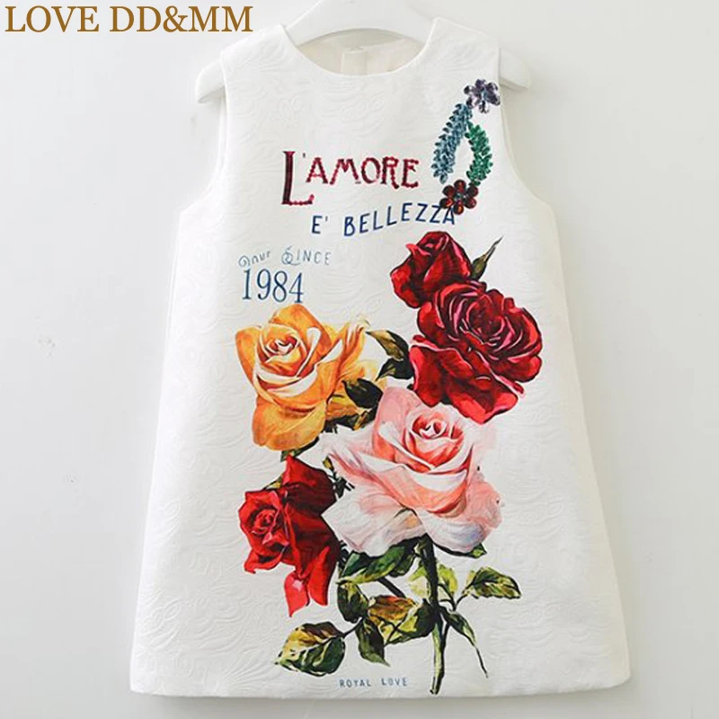 LOVE DD& MM/платья для девочек г. Новая Осенняя детская одежда модное милое платье-майка без рукавов с цветочным принтом и надписью для девочек