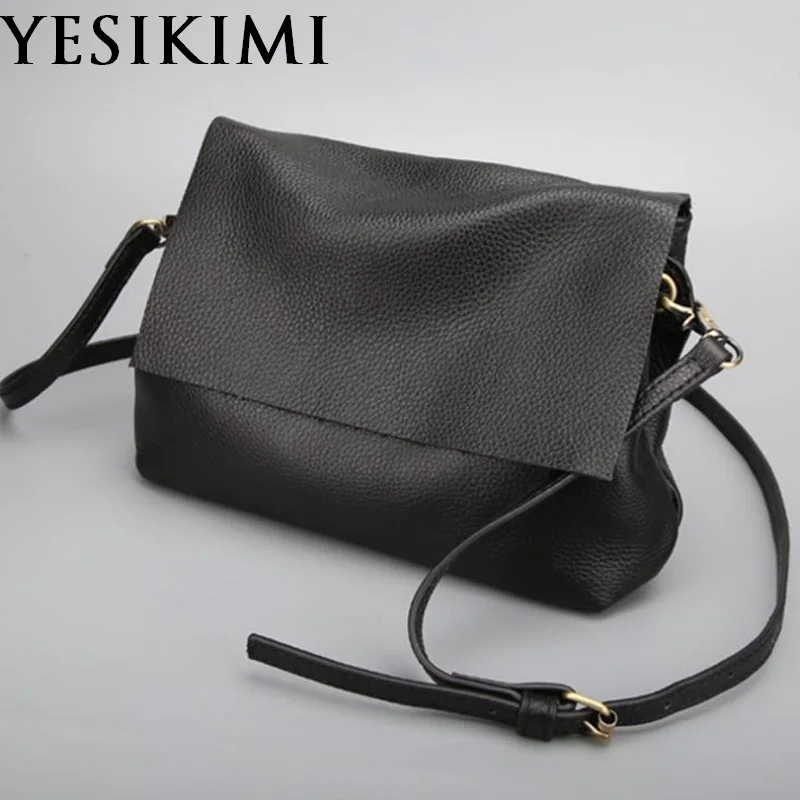 Сумка мессенджер YESIKIMI Женская маленькая черная из натуральной кожи|bag genuine