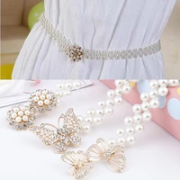 womens diamond and pearl waist chain fashion dress decorative elastic belt for women sweet flowers elastic waist seal