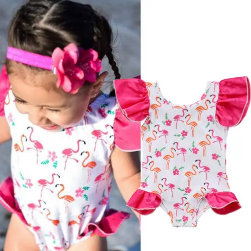 Новое Розовое боди с фламинго для маленьких девочек летнее Боди без рукавов