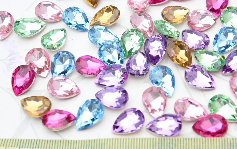

800pcs 3D Acrylic Rhinestone Crystal Bling Faceted Teardrop Cabochons cab mixed colors 14x10mm