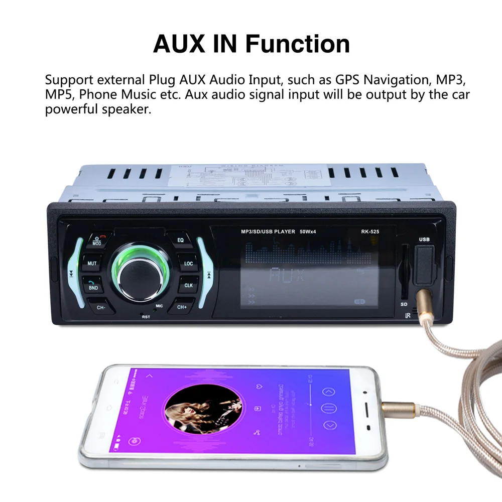 Фиксированная панель с подсветкой 7 цветов Автомобильный MP3 плеер BT FM радио AUX