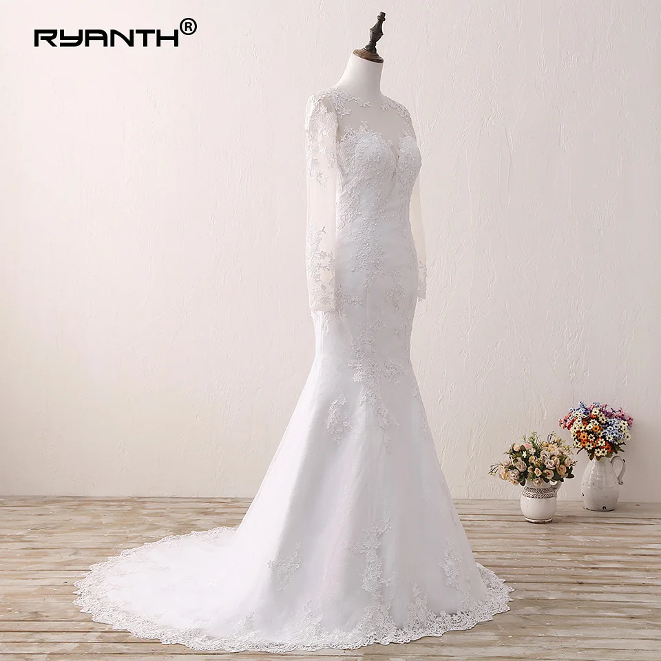 Женское кружевное свадебное платье Русалка с длинными рукавами Vestido de Novia