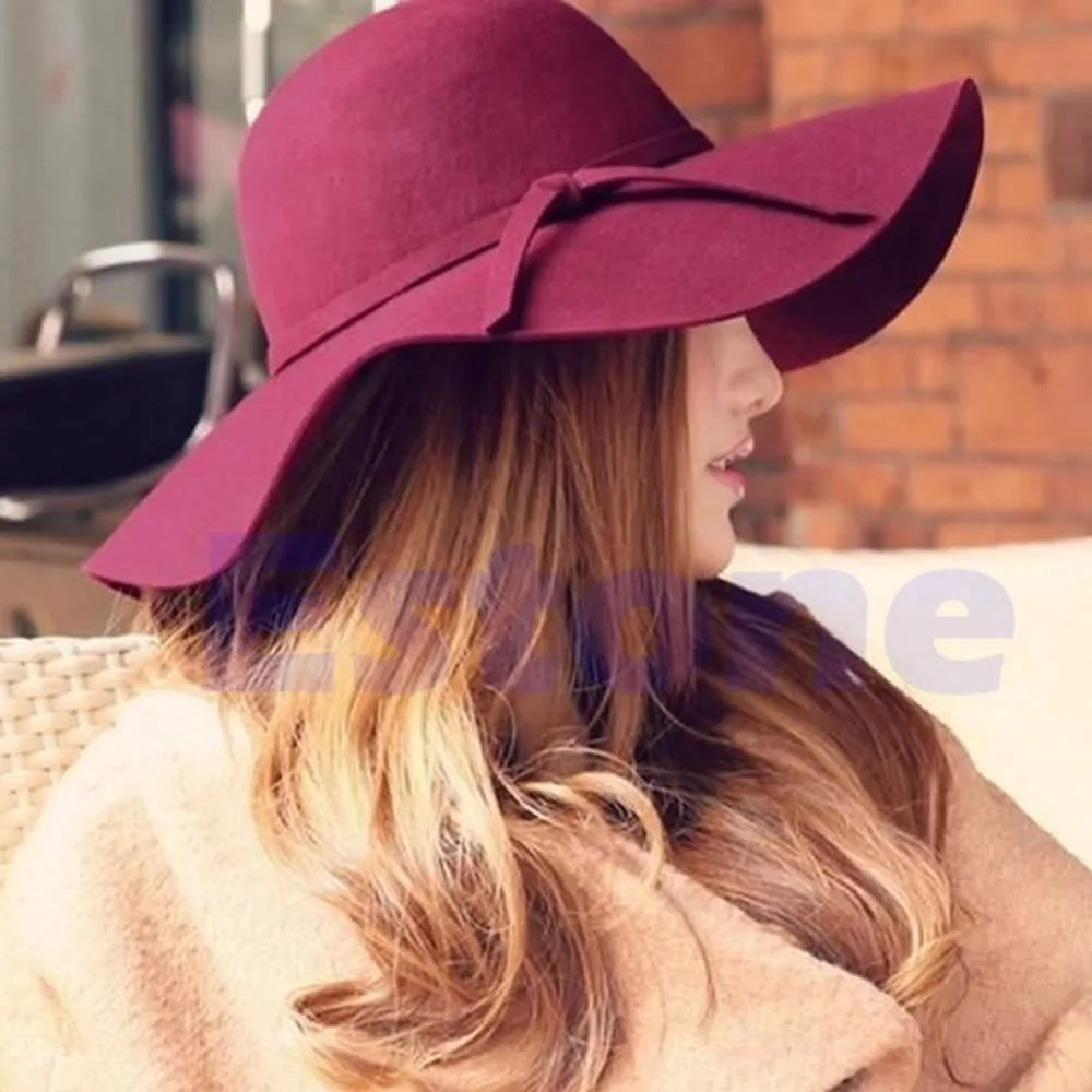Для женщин мягкая фетровая в форме Мягкого колокольчика шляпа с широкими полями