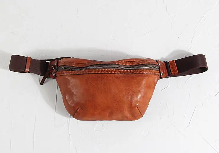 

2019 vintage handmade unisex leisure belt bag cow leather waist bag