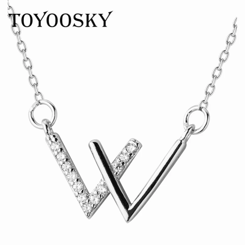

Простое ожерелье из серебра 925 пробы с подвеской буквы W с кубическим цирконием, модные ювелирные украшения