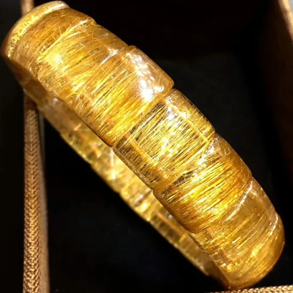 Подлинная натуральная Медь Rutilated Кварц кристалл браслет эффект кошачьих глаз