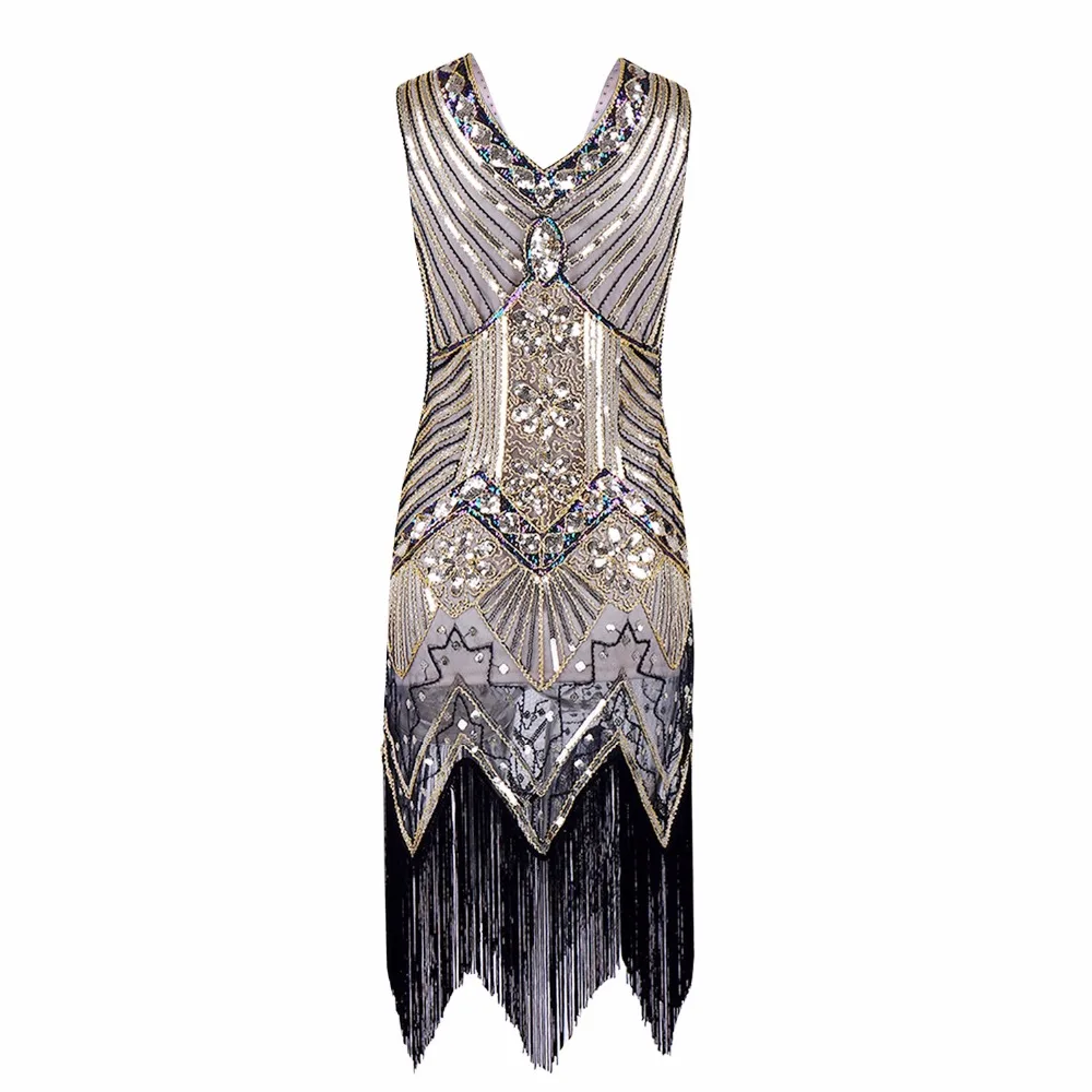 Женские винтажные платья 1920-х Gastby с блестками в стиле ретро украшенное бахромой и