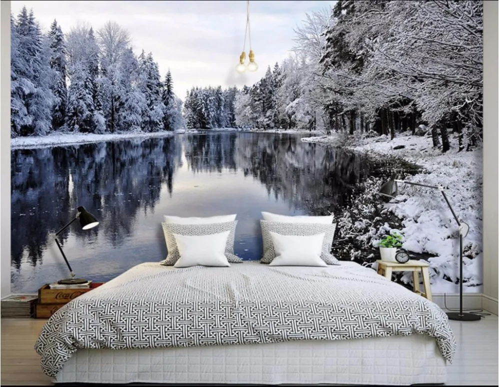 

Custom mural photo 3d room wallpaper Mountain lake forest snow scene background painting 3d wall murals wallpaper for wall 3 d