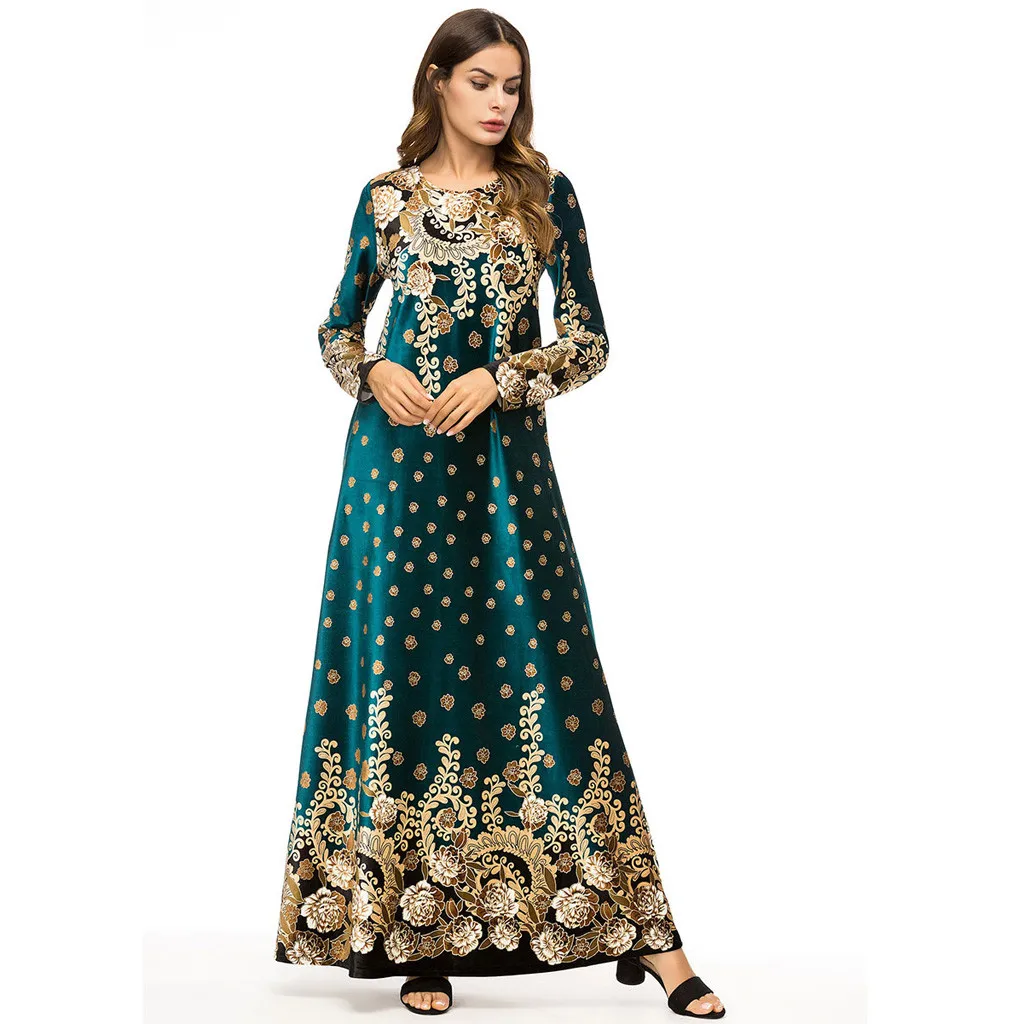 Женское платье с отложным воротником длинным рукавом в мусульманском стиле для