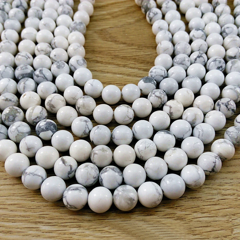 

Natural Gem Stone White Howlite Turquoises Beads 4 6 8 10 12 14MM Bracelet Round Loose Beads 15" DIY Jewelry Making Charm beaded