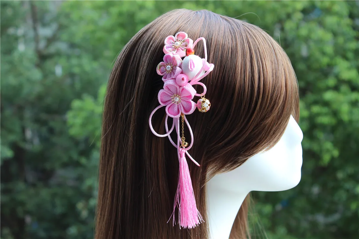 Pink Tassel Японский стиль, расческа для волос, украшение-зажим, канзаши, юката, кимоно, выпускной, свадьба, для взрослых, церемоний, тонкая расческа для волос HW021 - Цвет: Pink Tassel
