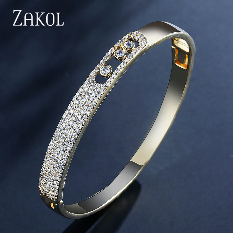 Gold Color ZAKOL модный роскошный браслет для матери, белый кубический цирконий, свадебный браслет и браслет, энергетический браслет для женщин и мужчин FSBP2015 - Окраска металла: Gold Color