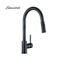kitchen faucet water tap brass matte black finish sink pull out sprayer stream swivel gooseneck spout mixer hot and cold