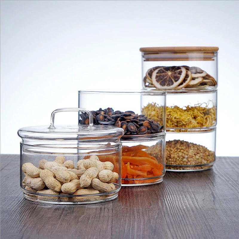 Трехэтажная стеклянная банка для хранения бутылка с крышкой Минималистичная