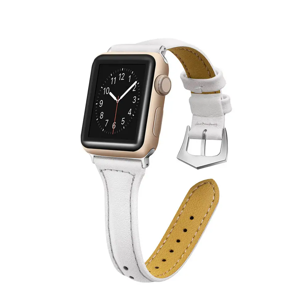 Ремешок из натуральной кожи для Apple Watch 38 мм 42 мм 40 мм 44 мм Смарт-часы для i watch series 4 3 2 1 женский браслет - Цвет ремешка: White