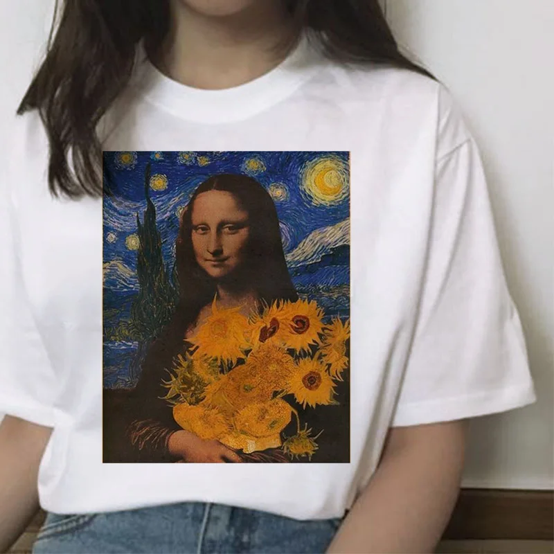 Mona lisa cat футболка Женская Новая мода Топ летняя футболка эстетический Забавный гранж каваи femme короткая футболка хип-хоп