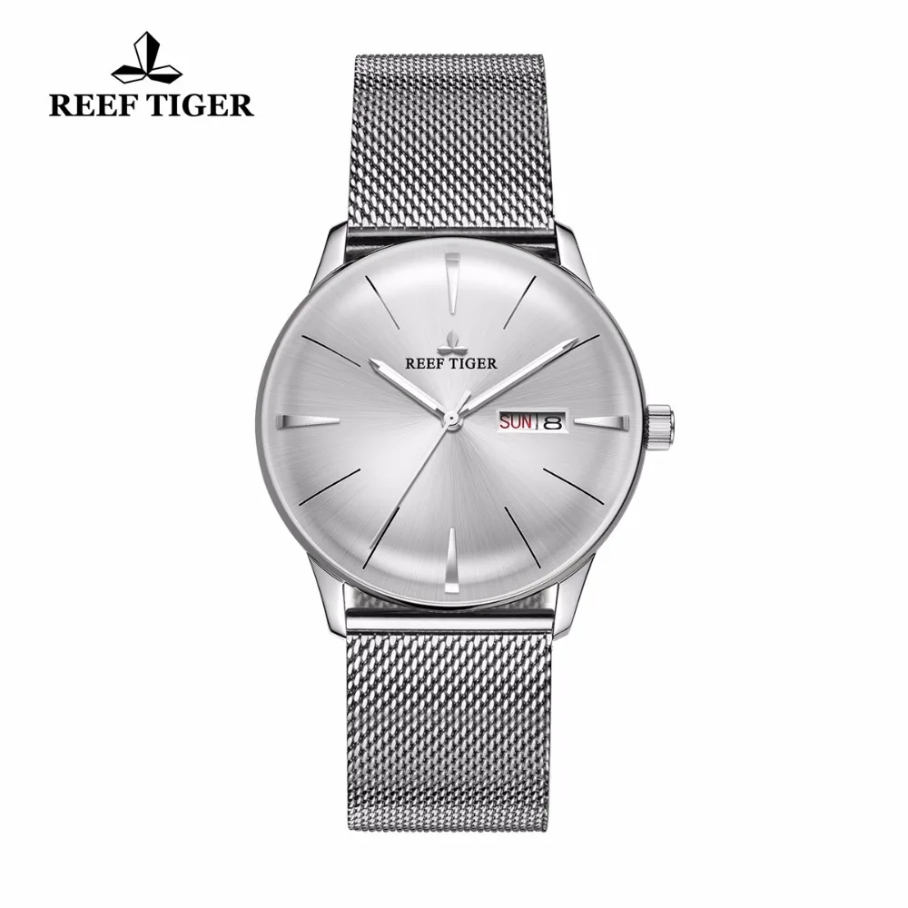 

New Reef Tiger/RT Mens Designer Dress Watches with Date Day Full Steel Convex Lens Analog Watches RGA8238