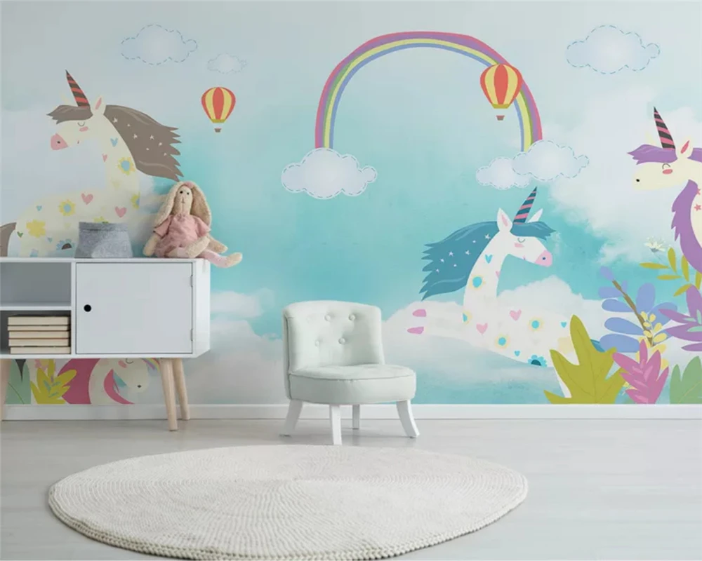 

beibehang Custom Nordic modern minimalist hand-painted sky unicorn children's room background wallpaperwall papers home decor