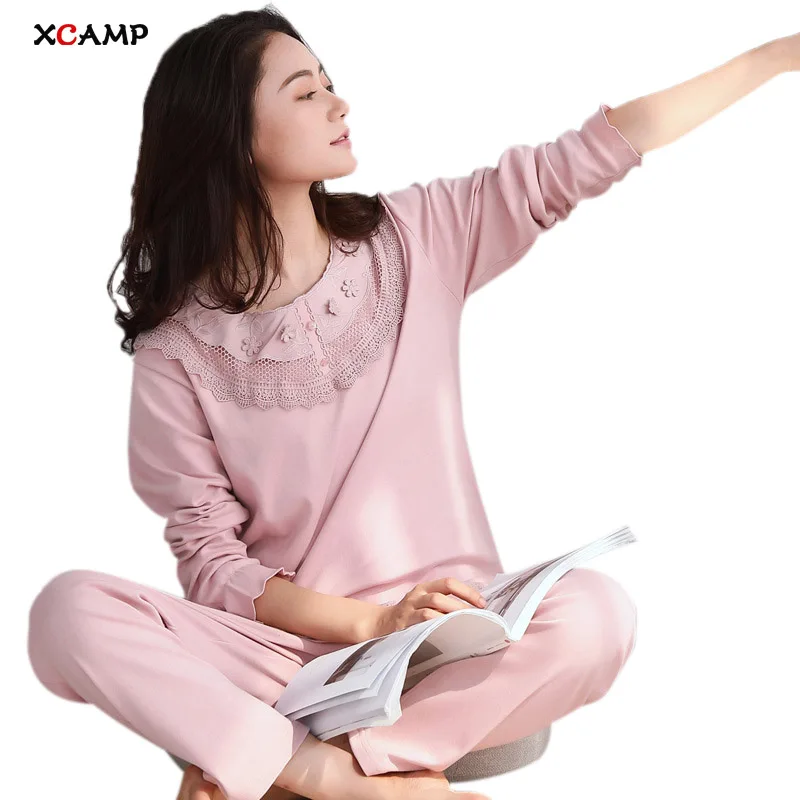 XCAMP пижамы для Для Женщин Осенние и зимние наборы Двойка 2018 Топ Большой Размеры