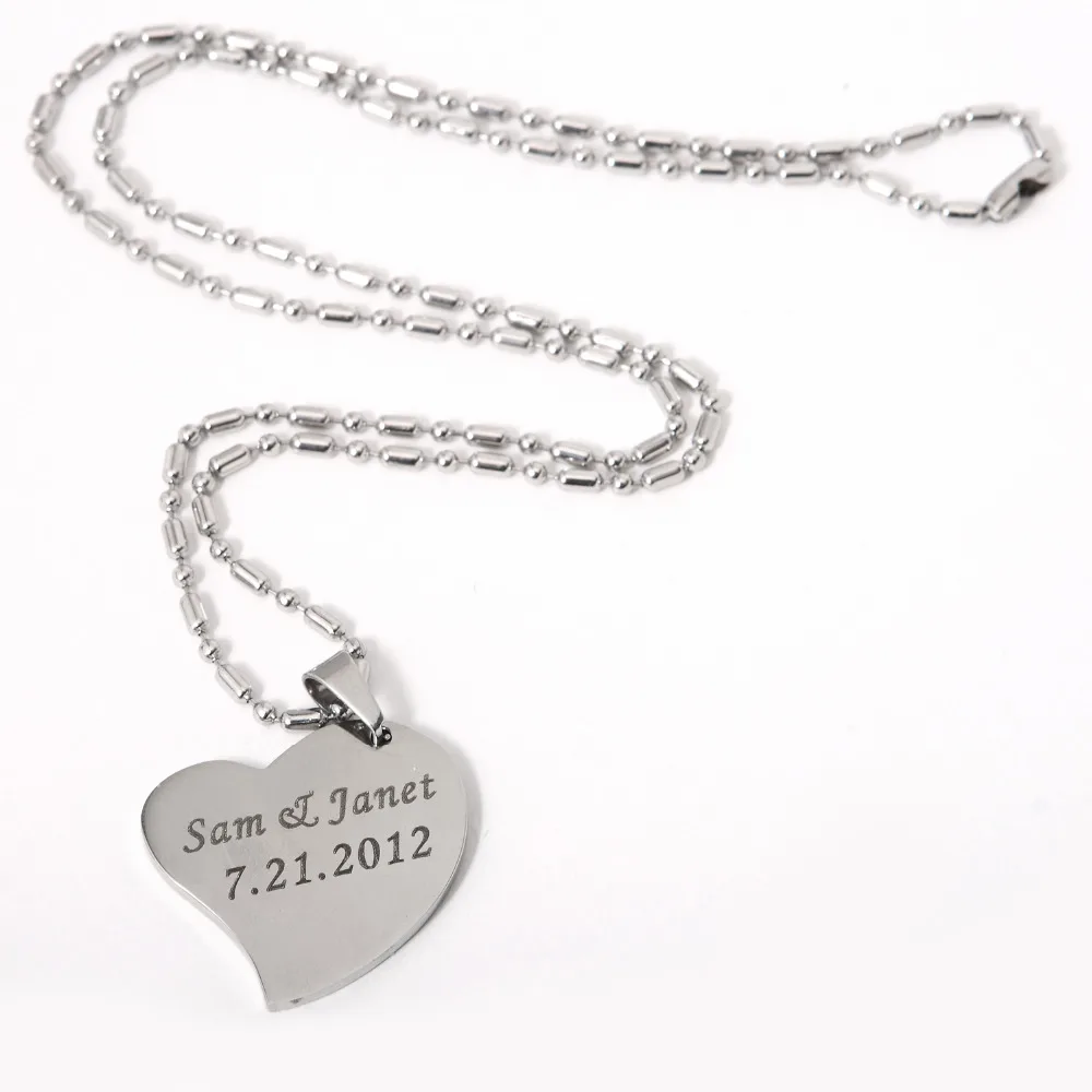 

2017 New Customized Engraved Stainless Steel Heart Shaped Pendant Personalized Necklace with any message