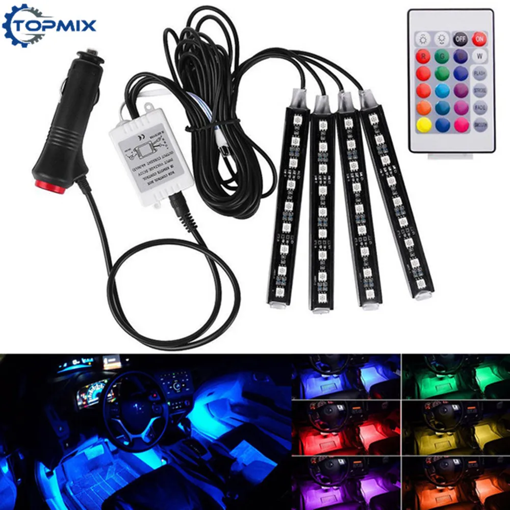 4 шт. 12В автомобильные RGB светодиодные DRL полосы света 9 SMD 5050 авто пульт