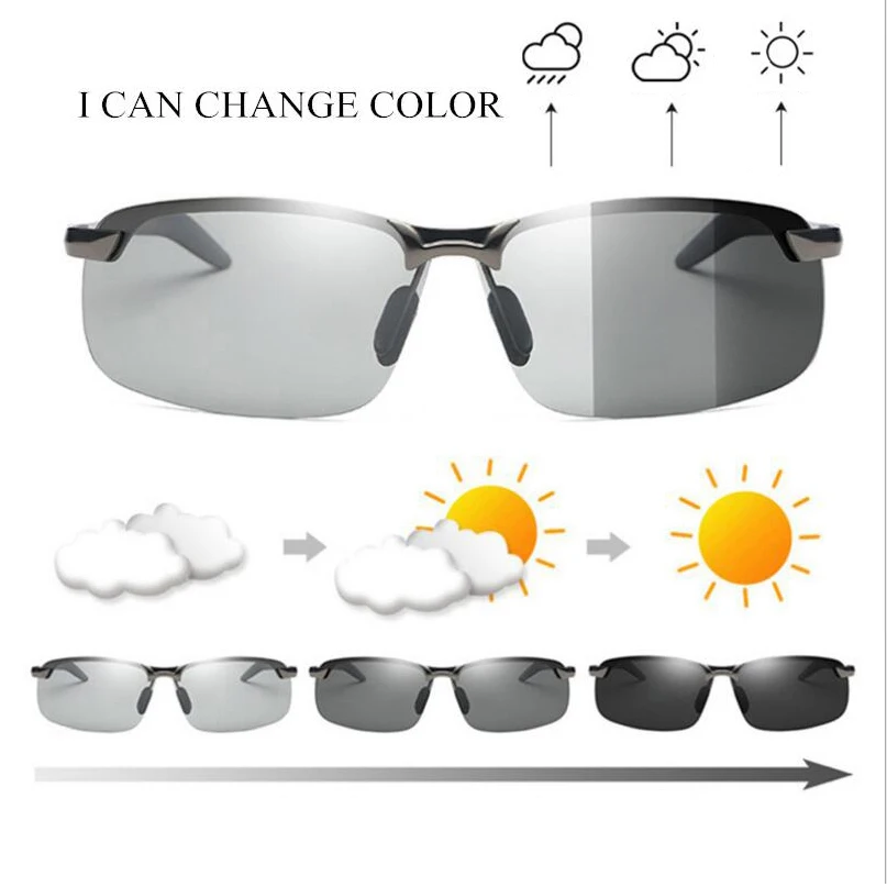 

Photochromic Sunglasses Men Polarized driving Chameleon Glasses Change Color SunGlasses Day Night Vision Driving Eyewear 3044