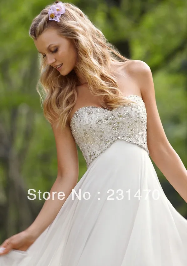Customzied Hot Sale Elegant White Chiffon Hand Made Beads Low Back Beach Bridal Gowns Wedding Dresses China Free Shipping SU042 | Свадьбы и