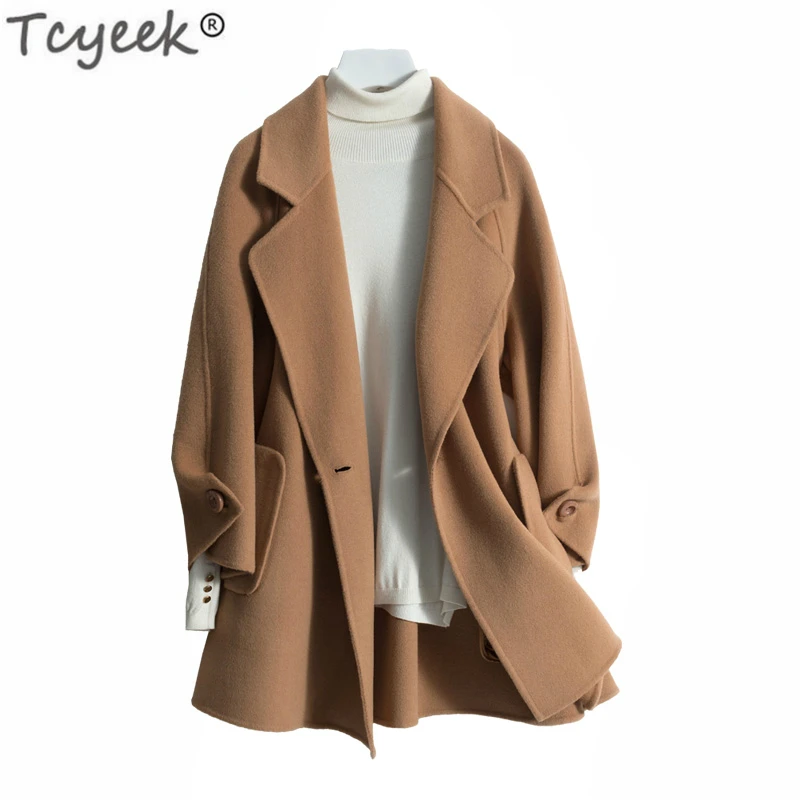 Tcyeek осень-зима 100% шерстяные пальто женские двубортные куртки длинные весенние