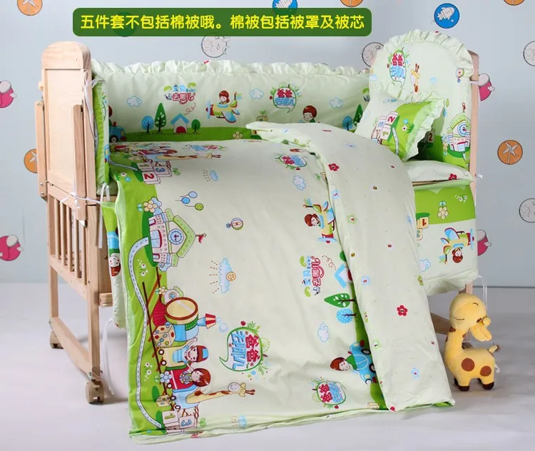 Promotion! 7pcs cot crib baby bedding set cotton bed linen nursery bedding (bumper+duvet+matress+pillow)